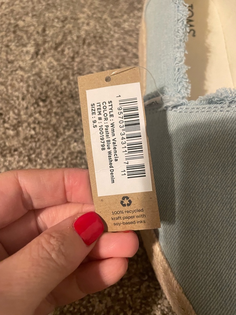 TOMS Light Blue Frayed Canvas Espadrille Slip-Ons - Picture 2 of 5